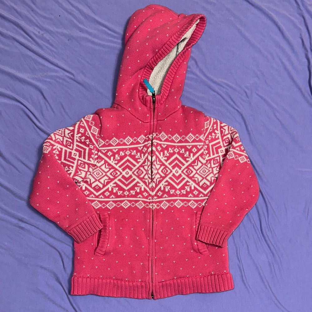 Hanna Andersson Pink and White Fleece Jacket